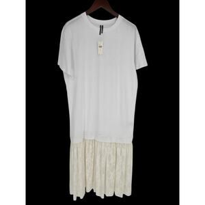 Anthropologie White T-Shirt Dress 100% Cotton Lace Layer Women's M New NWT